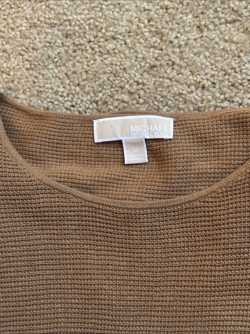 Michael Kors Camel Crewneck Waffle Knit Sweater